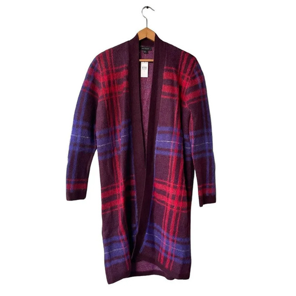 ANN TAYLOR Plaid Open Coatigan Women’s M Wool Blend Open Front Plaid Retail $149 - Picture 2 of 5